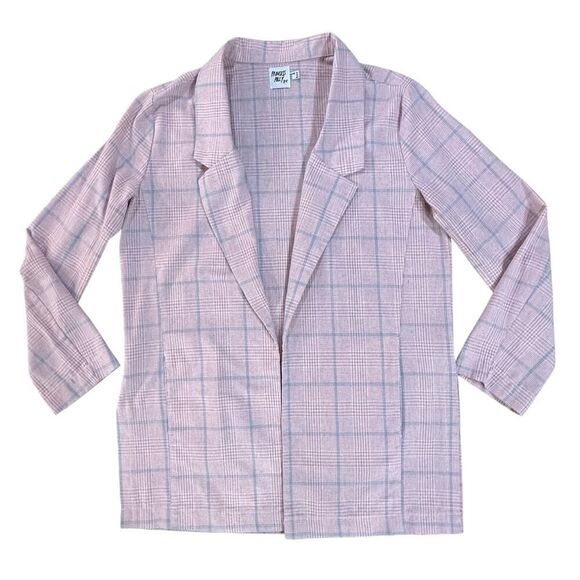 Princess Polly Size 10 Pale Pink Blue Plaid Open Front Blazer Preppy Clueless - Picture 1 of 14